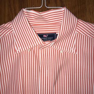 Vineyard vines orange/white stripe shirt Medium